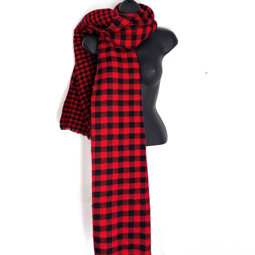 Red Black Buffalo Plaid Reversible Scarf Gingham Wrap Rock Grunge Punk Academia‎